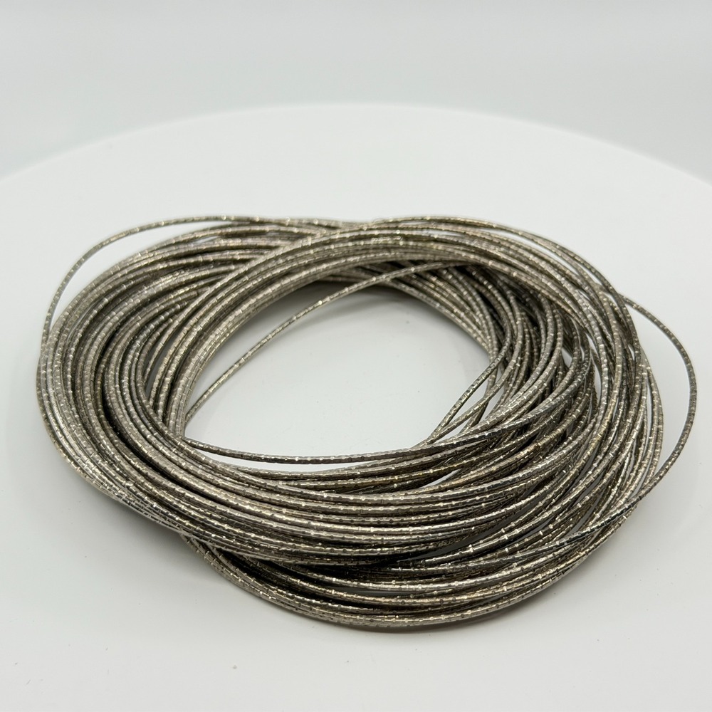 Chunky Silver Tone Textured Multi Strand Wire Bangle Bracelet Stack Boho Gift
